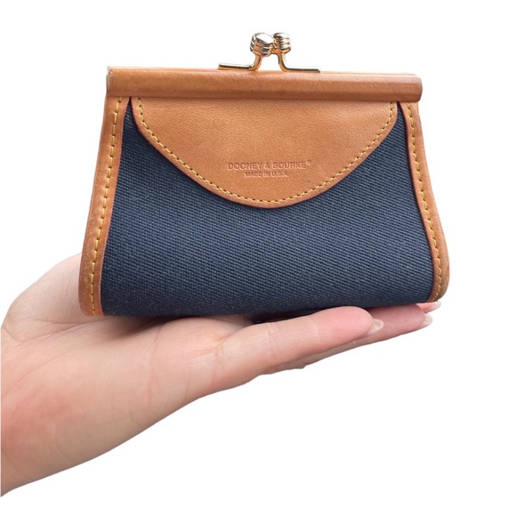 Dooney & Bourke Handbags - EUC Dooney & Bourke leather and navy canvas kiss lock coin purse
